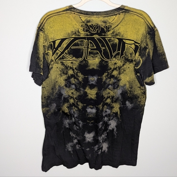 Xzavier skull grunge acid wash fade wings Gothic 2 sided AOP Mens Tshirt Medium - Picture 5 of 8